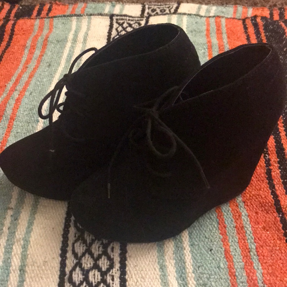Black Faux Suede Wedges